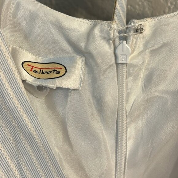 Talbots Women’s (M) Blue White Striped Vintage Sleeveless Midi Length Dress - Picture 2 of 8